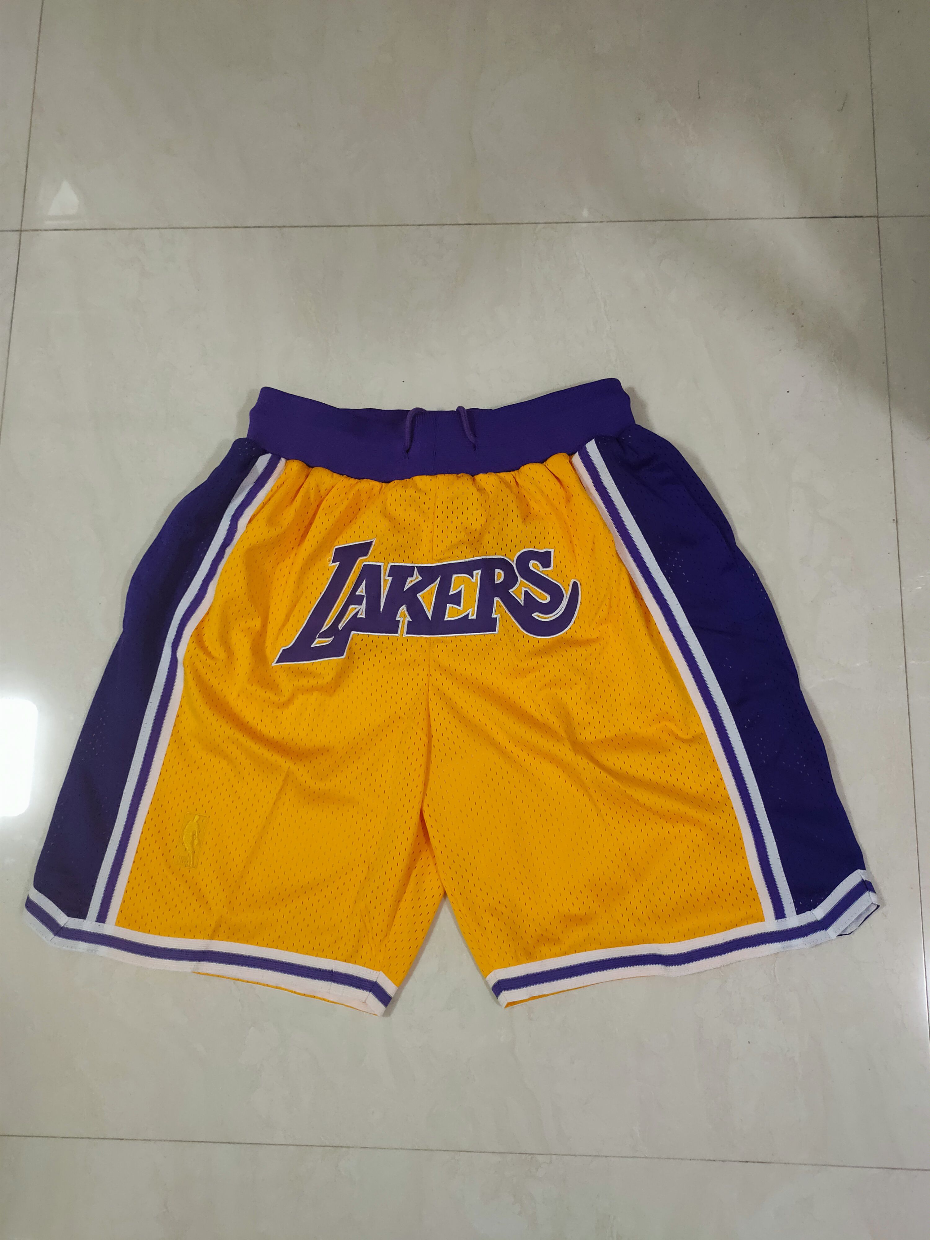 Men NBA 2021 Los Angeles Lakers Yellow Shorts 3